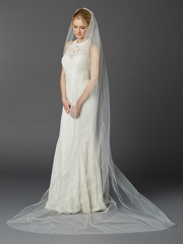 Mariell Wholesale Cathedral Length One Layer Cut Edge Wedding Veil in Ivory