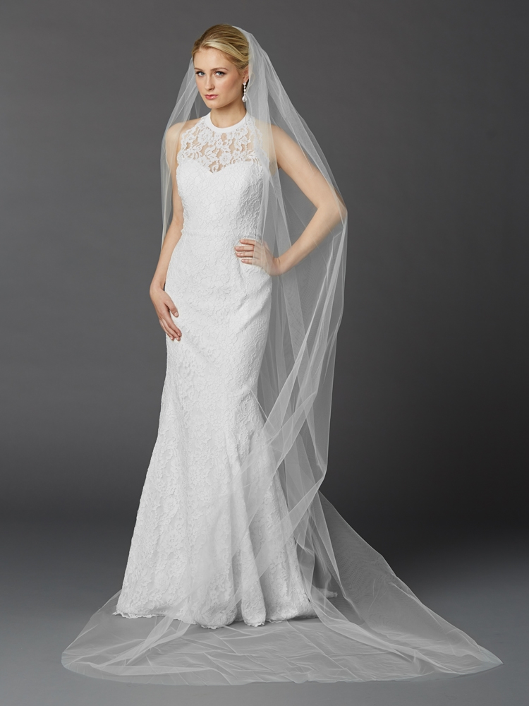 Mariell Wholesale Cathedral Length Single Layer Cut Edge Bridal Veil in White