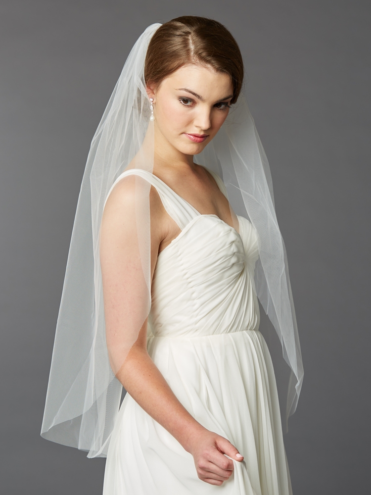 Best Selling Fingertip Length Single Layer Cut Edge Bridal Veil<br>4433V-36-I