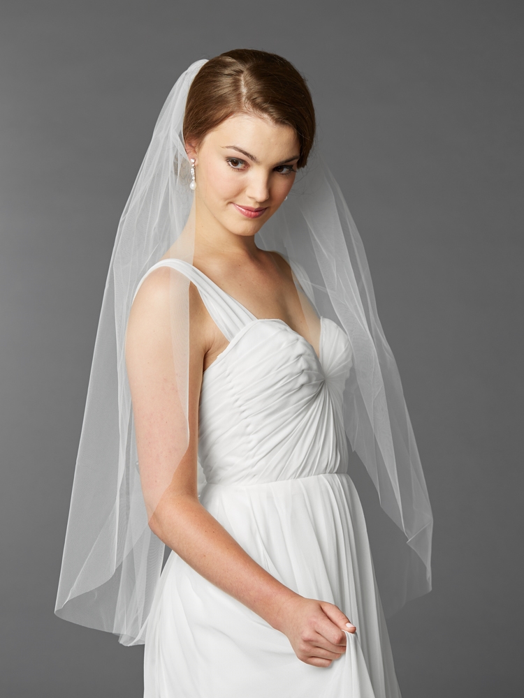Mariell Stunning Ivory Waltz Length Cut Edge Bridal Veil with Floral Lace  Appliques 4680V-I-60 - 60 Inches Long