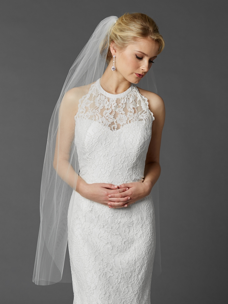 Long Fingertip or Hip Length Single Layer Cut Edge Bridal Veil in White<br>4433V-42-W