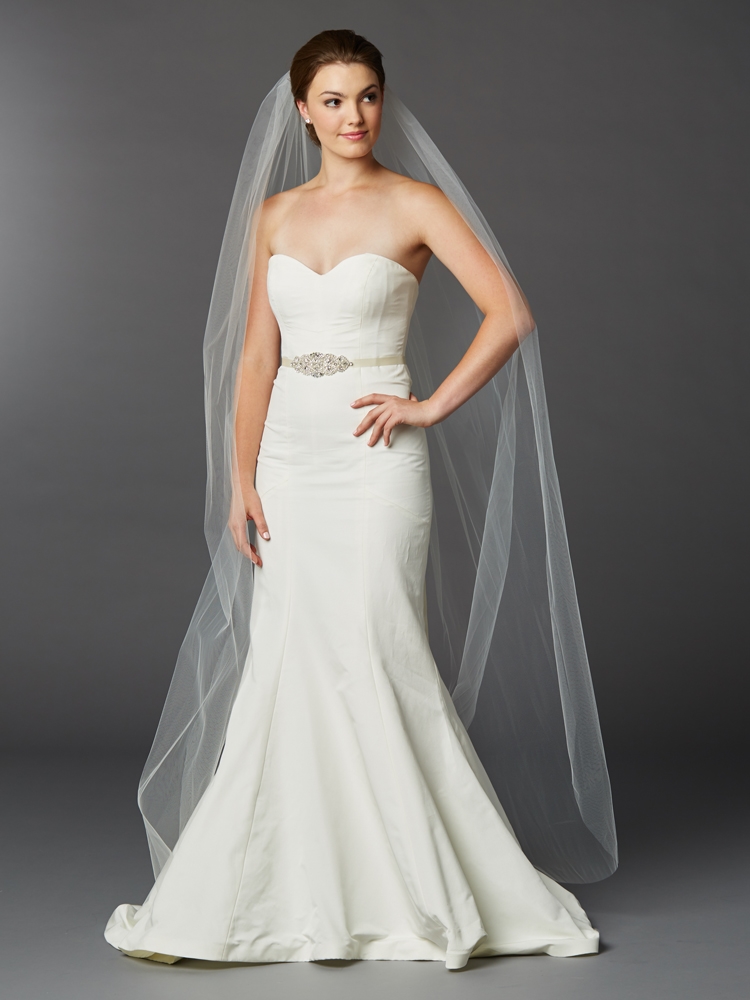 Chapel or Floor Length One Layer Cut Edge Bridal Veil in Ivory<br>4433V-72-I
