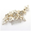Designer Bridal Hair Comb with Hand Painted Gold Leaves and Pave Crystals<br>4437HC-I-LTG