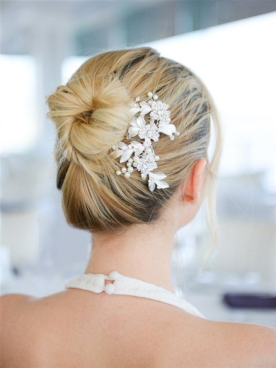 Couture Bridal Hair Comb for Weddings with Hand Painted Leaves and Pave Crystals <br>4437HC-I-S