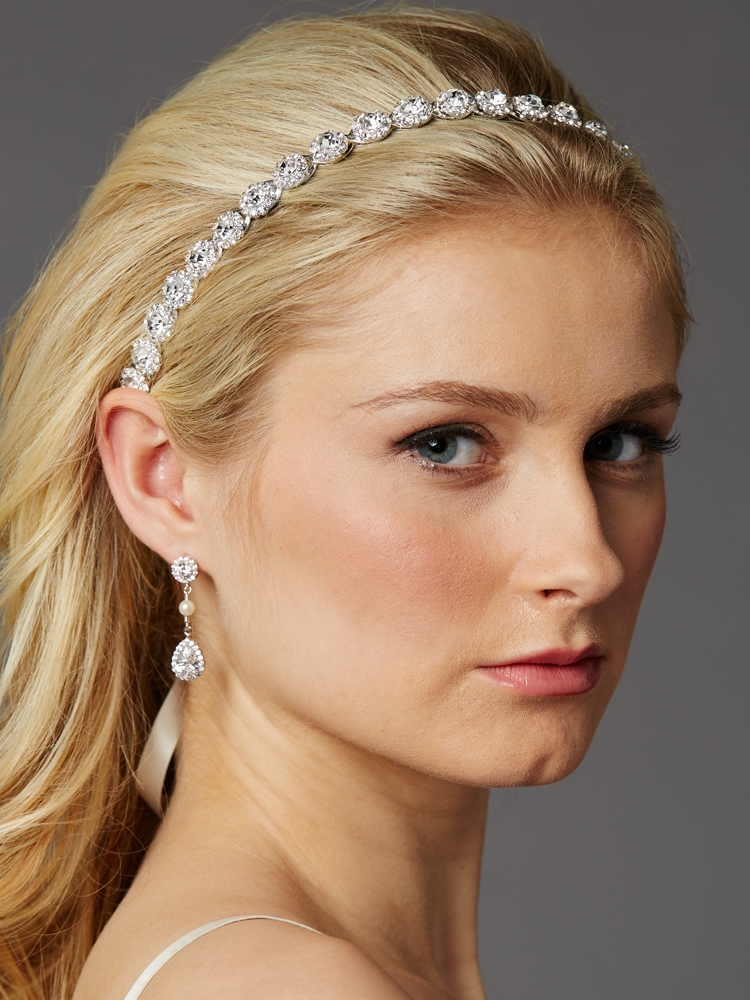 Silver Bridal Headband with Genuine Preciosa Crystals<br>4455HB-S-I