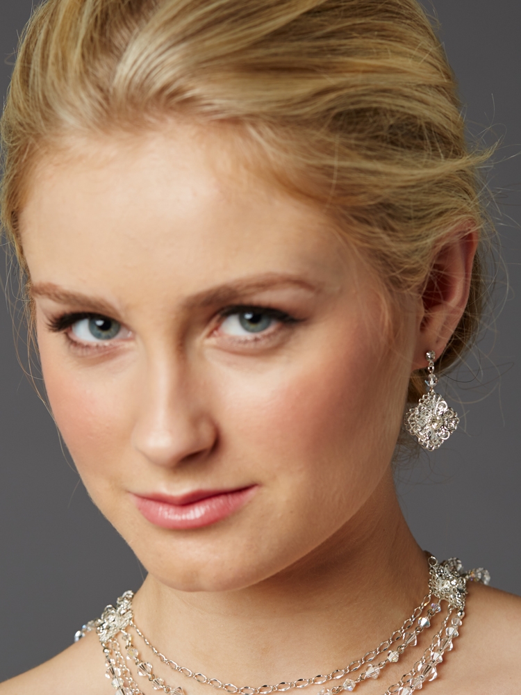Top Selling Bridal Earrings with Crystal Filigree Dangles<br>4470E-CR-S