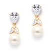 Top-Selling 14K Gold CZ Bridal Earrings with Pears and Pearl Drops <br>4490E-I-G