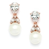 Top-Selling Rose Gold CZ Bridal Earrings with Pears and Pearl Drops <br>4490E-I-RG