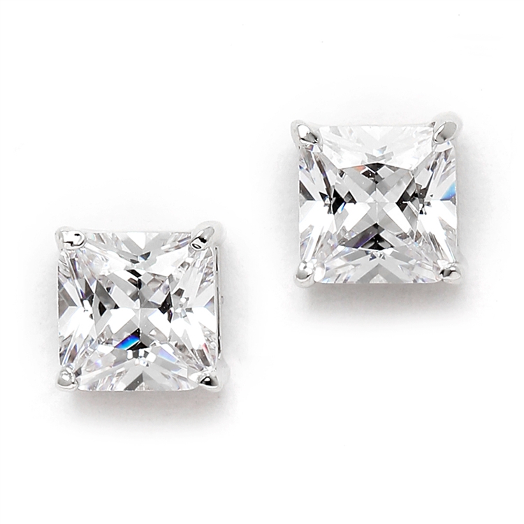 1.25 Ct. Princess Cut Cubic Zirconia Stud Earrings for Weddings or Bridesmaids<br>4492E-S