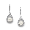 Pave Cubic Zirconia Wedding Earrings with Framed Pearl<br>4502E-I-S
