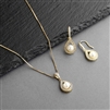 14K Gold Necklace & Earrings Set with CZ Framed Pearl<br>4502S-I-G