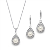Silver Rhodium Necklace & Earrings Set with CZ Framed Pearl<br>4502S-I-S