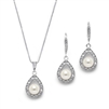 Mariell Wholesale Silver Rhodium Necklace & Earrings Set with CZ Framed Pearl