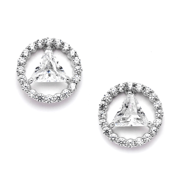 Mariell Wholesale Recovery Symbol Earrings with Trillion Cut CZ in Silver Rhodium