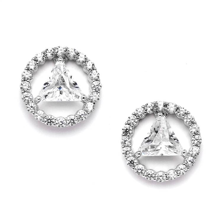 Recovery Symbol Earrings with Trillion Cut CZ in Silver Rhodium<br>4511E