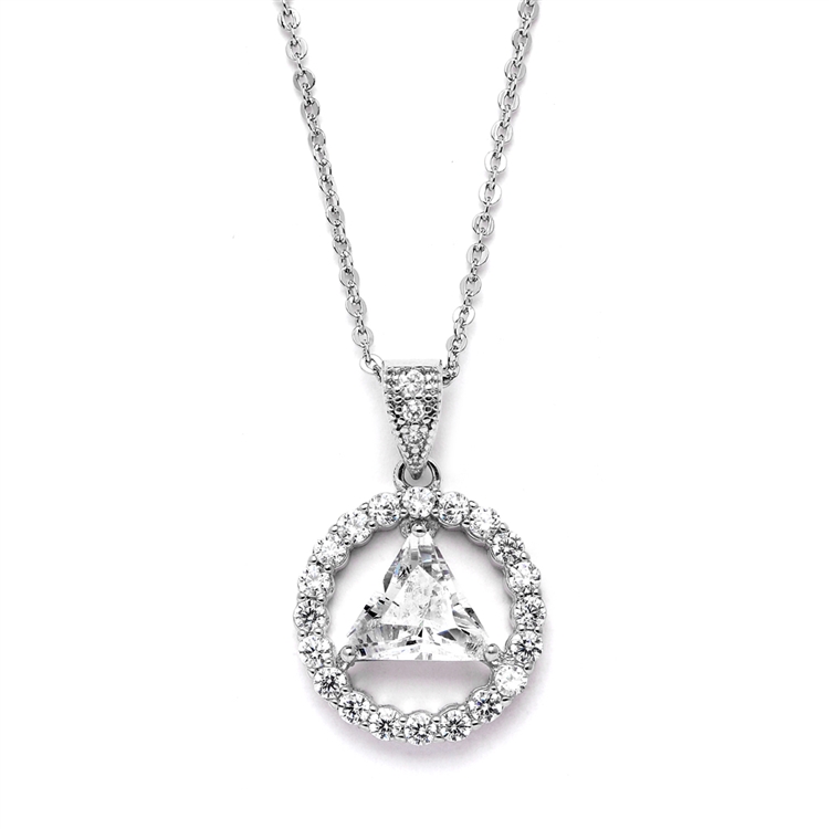 Recovery Symbol Pendant Necklace with Trillion Cut CZ in Silver Rhodium<br>4511N