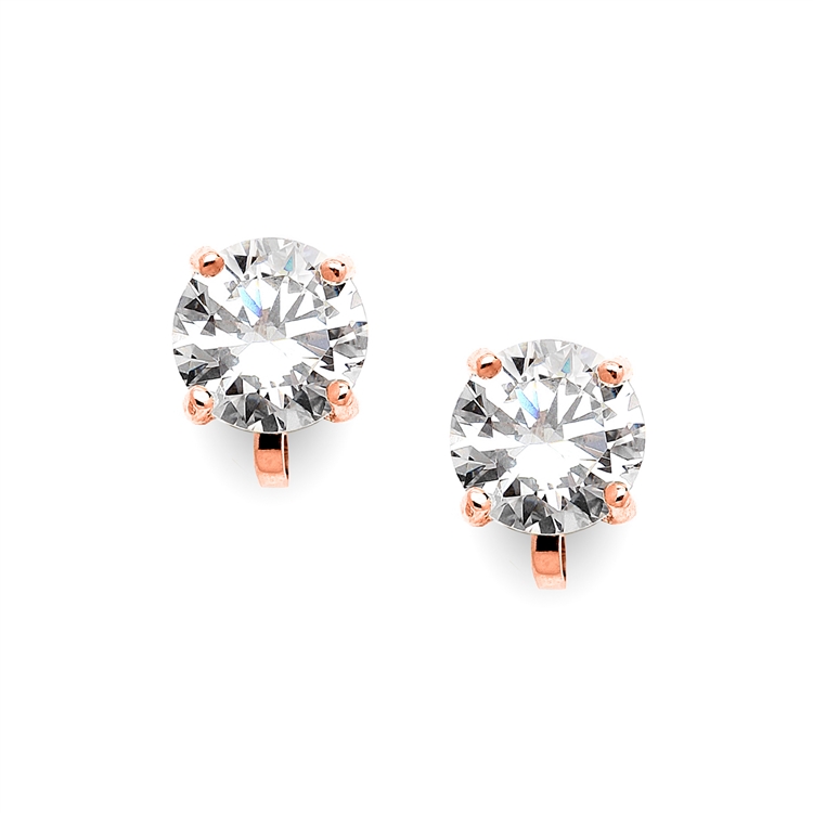 Rose Gold Clip-On Earrings with 3 Carat 9.5mm CZ Solitaire<br>4512EC-RG