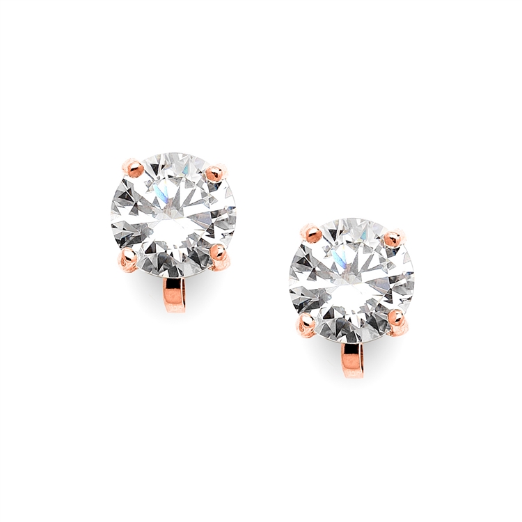 Mariell Wholesale Rose Gold Clip-On Earrings with 3 Carat 9.5mm CZ Solitaire