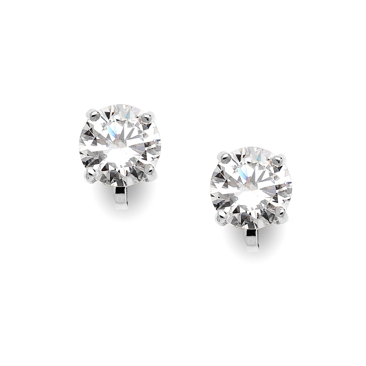 Platinum Clip-On Earrings with 3 Carat 9.5mm CZ Solitaire<br>4512EC-S