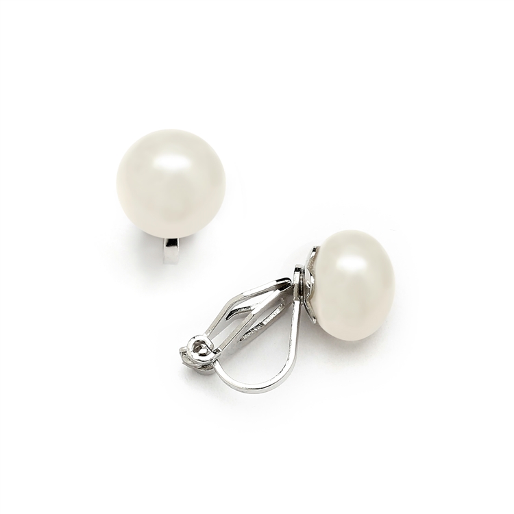 Clip-On Ivory Pearl Stud Earrings - Glass Based Shell Pearls with Freshwater Finish (9mm)<br>4514EC-I