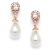 Clip-On CZ Pear Bridal Earrings with Bold Soft Cream Pearl Drops<br>4516EC-I-RG