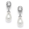 Clip On CZ Pear Bridal  Earrings with Bold Soft Cream Pearl Drops<br>4516EC-I-S