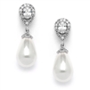 Mariell Wholesale Clip On CZ Pear Bridal  Earrings with Bold Soft Cream Pearl Drops