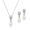 Cubic Zirconia and Ivory Teardrop Pearl Wedding Jewelry Set<br>4516S-IV-S