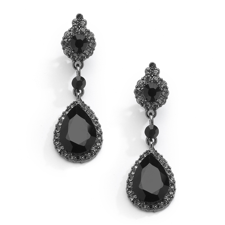 Mariell Wholesale Wholesale Jet Black Crystal Earrings with Teardrop Dangles