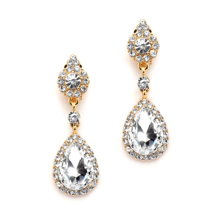 Mariell Wholesale Wholesale Gold and Crystal Earrings with Teardrop Dangles