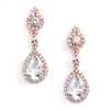 Wholesale Rose Gold and Crystal Earrings with Teardrop Dangles<br>4532E-RG-CR