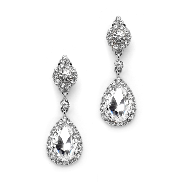 Wholesale Crystal Clip-on Earrings with Teardrop Dangles<br>4532EC-S