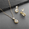 Brilliant CZ Halo Pear Shaped Gold Necklace and Earrings Set<br>4550S-CR-G