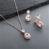 Brilliant CZ Halo Pear Shaped Rose Gold Necklace and Earrings Set<br>4550S-RG