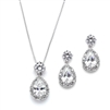 Brilliant CZ Halo Pear Shaped Necklace and Earrings Set<br>4550S-S