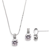 Delicate CZ Round-Cut Necklace and Earrings Set with Pave Top<br>4551S-S