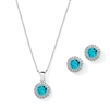 Gleaming Cubic Zirconia Round Shape Halo Necklace and Stud Earrings Set - Aqua<br>4552S-AQ