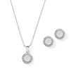 Cubic Zirconia Round Shape Halo Necklace and Stud Earrings Set - Blue Opal<br>4552S-BL