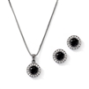 Gleaming Cubic Zirconia Round Shape Halo Necklace and Stud Earrings Set in Black Hematite<br>4552S-HM