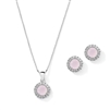 Cubic Zirconia Round Shape Halo Necklace and Stud Earrings Set - Pink Opal<br>4552S-PK