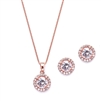 Gleaming Round Halo Cubic Zirconia Rose Gold Necklace and Stud Earrings Set<br>4552S-RG