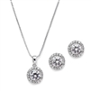 Gleaming Cubic Zirconia Round Shape Halo Necklace and Stud Earrings Set<br>4552S-S