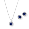 Cubic Zirconia Round Shape Halo Necklace and Stud Earrings Set - Sapphire<br>4552S-SA