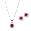 Cubic Zirconia Round Shape Halo Necklace and Stud Earrings Set - Ruby<br>4552S-SI