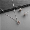 Cubic Zirconia Round Shape Halo Necklace and Stud Earrings Set - Vitrail Medium<br>4552S-VM