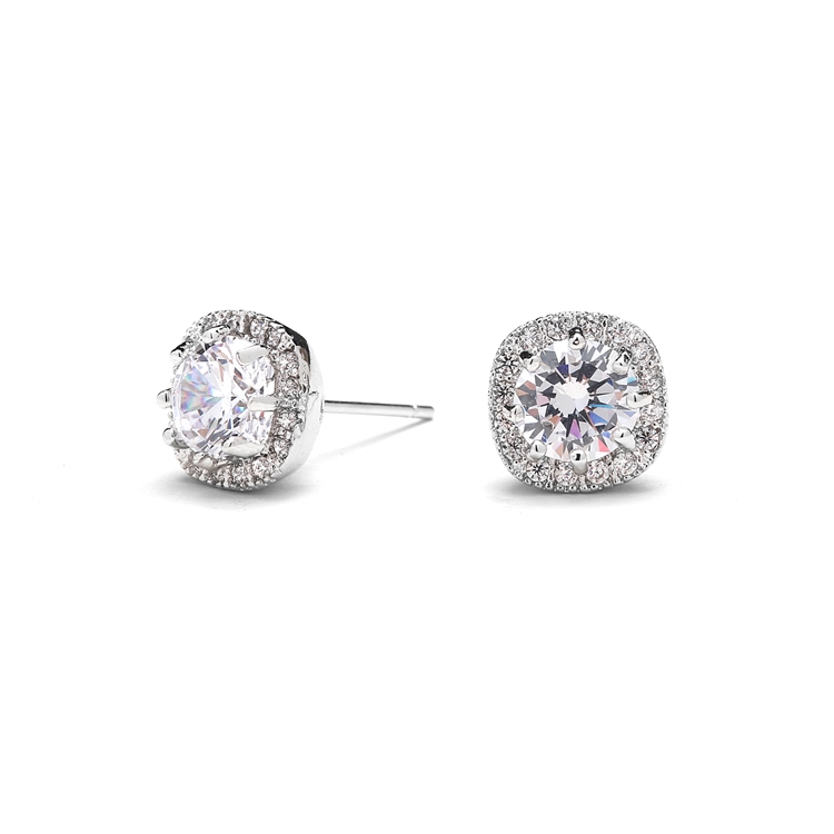 Mariell Wholesale Cubic Zirconia Cushion Shape 10mm Halo Stud Earrings with Round Cut Solitaire