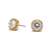 Gold Cushion Shape CZ 10mm Halo Stud Earrings with Round Cut Solitaire<br>4556E-G