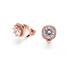 Rose Gold Cushion Shape 10mm Halo Clip On Stud Earrings with Round CZ Solitaire<br>4556EC-RG