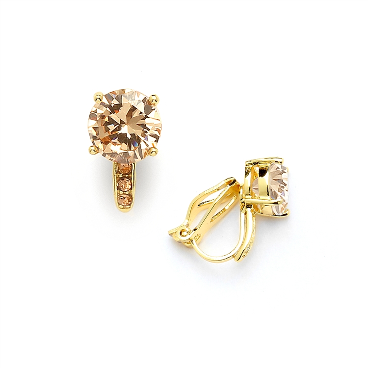 2.0 Ct. Champagne Blush Solitaire CZ Clip-On Stud Earrings - 14k Gold Plated<br>4558EC-CH-G