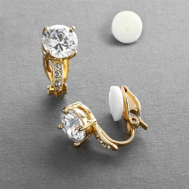 2.0 Ct. CZ Solitaire Clip-On Stud Earrings (8mm) with 14k Gold